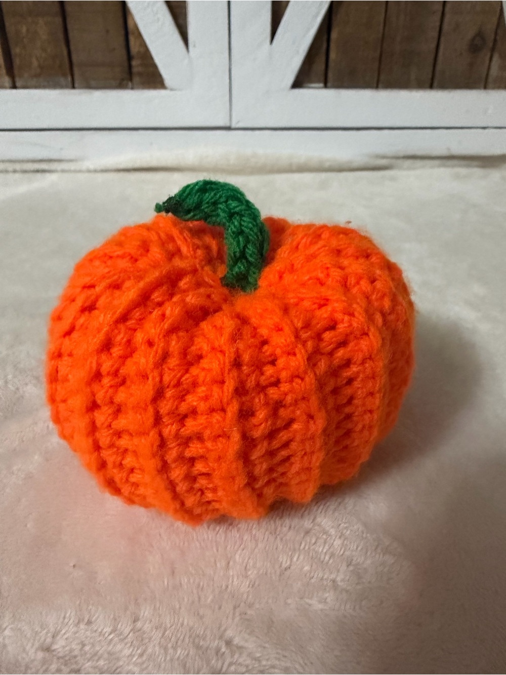 Handcrafted Orange Knit Pumpkin with Green Stem